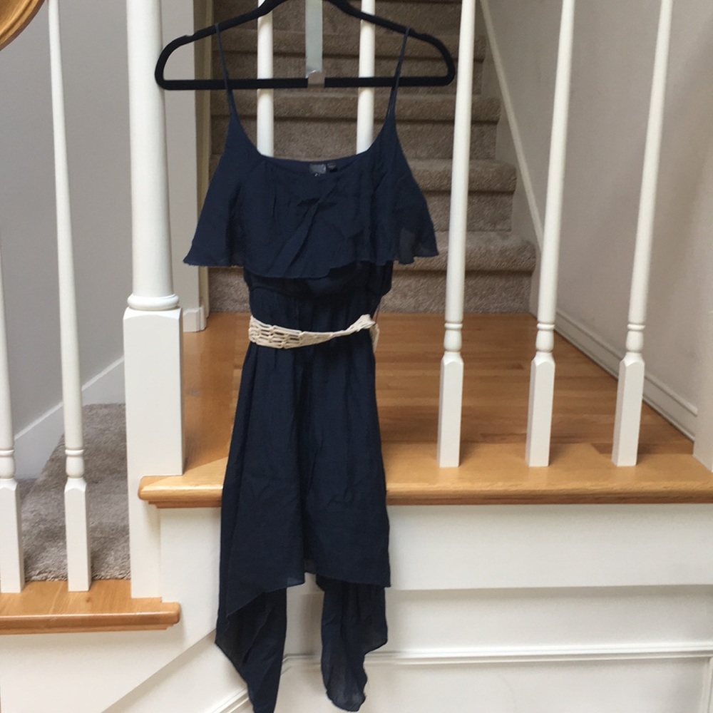 Navy blue dress with woven belt